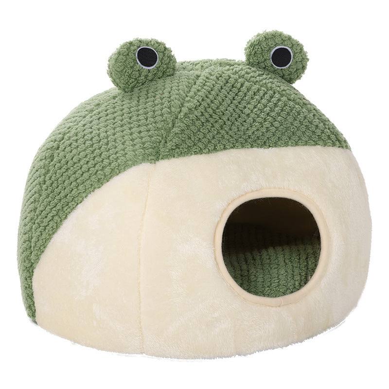 Cozy Little Frog Plush Pet Nest for Small Cats and Dogs - Perfect Autumn/Winter Home for Pets up to 5KG