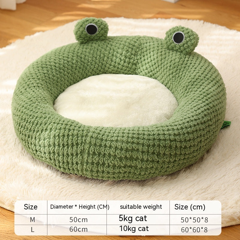 Cozy Little Frog Plush Pet Nest for Small Cats and Dogs - Perfect Autumn/Winter Home for Pets up to 5KG
