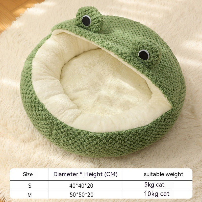 Cozy Little Frog Plush Pet Nest for Small Cats and Dogs - Perfect Autumn/Winter Home for Pets up to 5KG