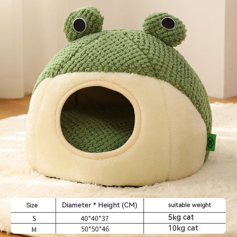 Cozy Little Frog Plush Pet Nest for Small Cats and Dogs - Perfect Autumn/Winter Home for Pets up to 5KG