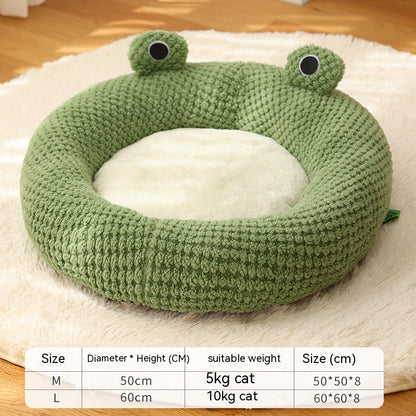 Cozy Little Frog Plush Pet Nest for Small Cats and Dogs - Perfect Autumn/Winter Home for Pets up to 5KG